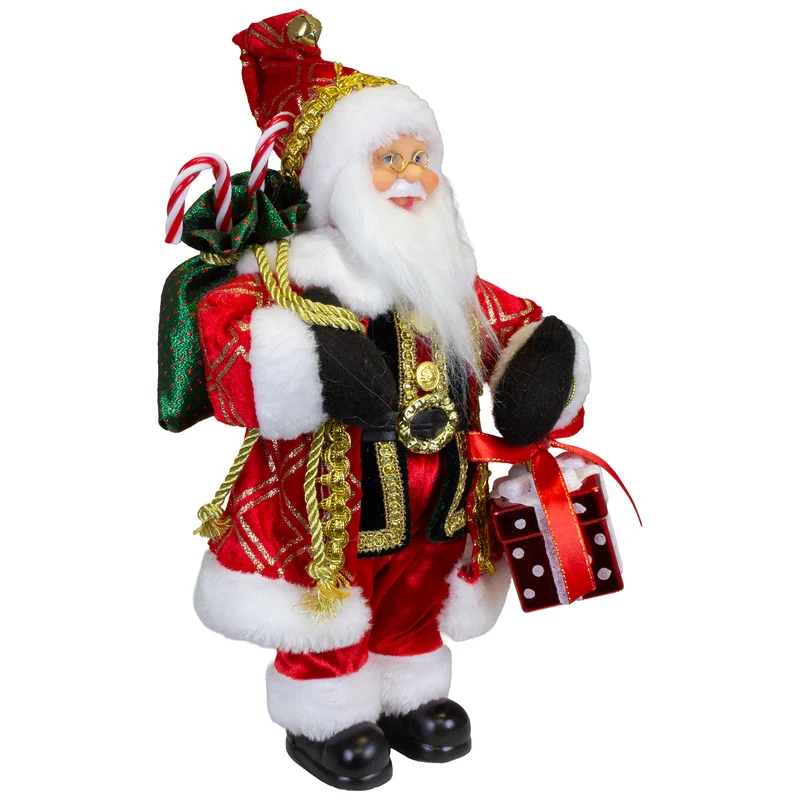 Weihnachtsmann Figur 30 cm – Santa mit Geschenk in Rot & Gold | Festliche Weihnachtsdekoration