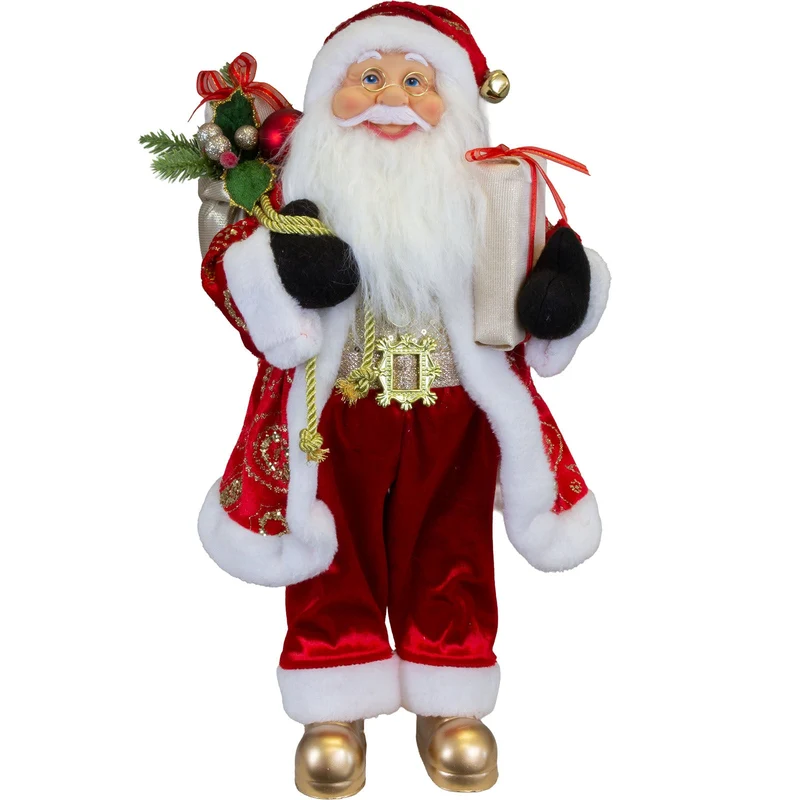Weihnachtsmann Figur 45 cm – Santa mit Geschenk und Geschenkesack | Klassische Weihnachtsdekoration