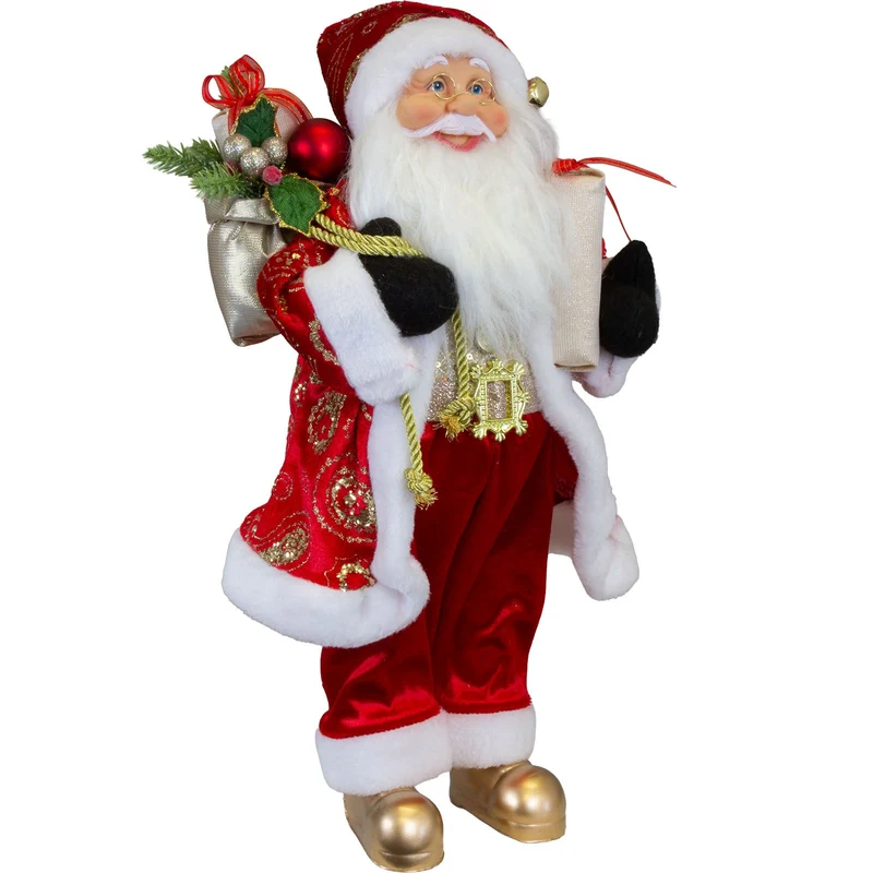 Weihnachtsmann Figur 45 cm – Santa mit Geschenk und Geschenkesack | Klassische Weihnachtsdekoration