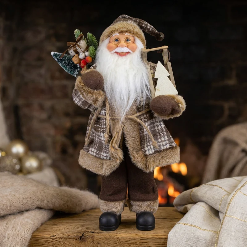 Weihnachtsmann Figur 45 cm – Santa mit Schlitten und Geschenkesack | Rustikale Weihnachtsdekoration