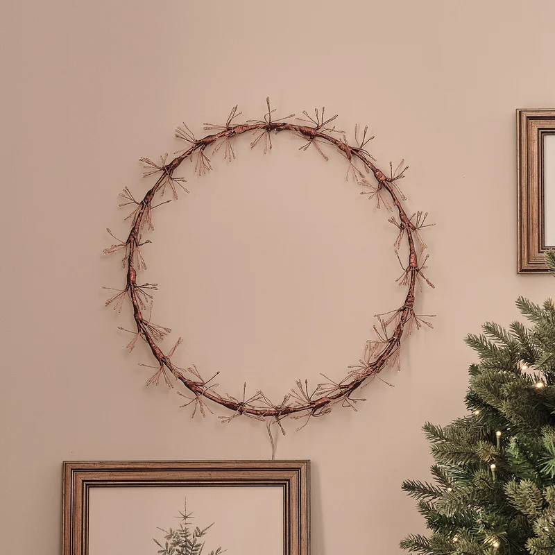 35 cm LED-Starburst-Kranz außen in Gold mit 352 warmweißen Mikro-LEDs
