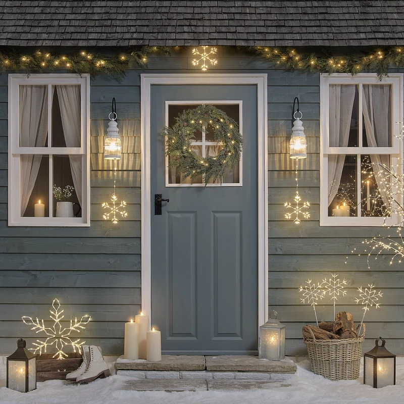 Hängende Osby LED-Schneeflocken außen in Warmweiß mit 130 Mikro-LEDs