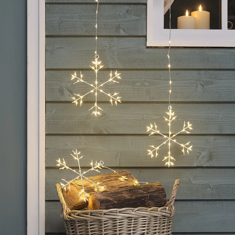 3er-Set warmweiße Osby LED-Schneeflocken für den Außenbereich