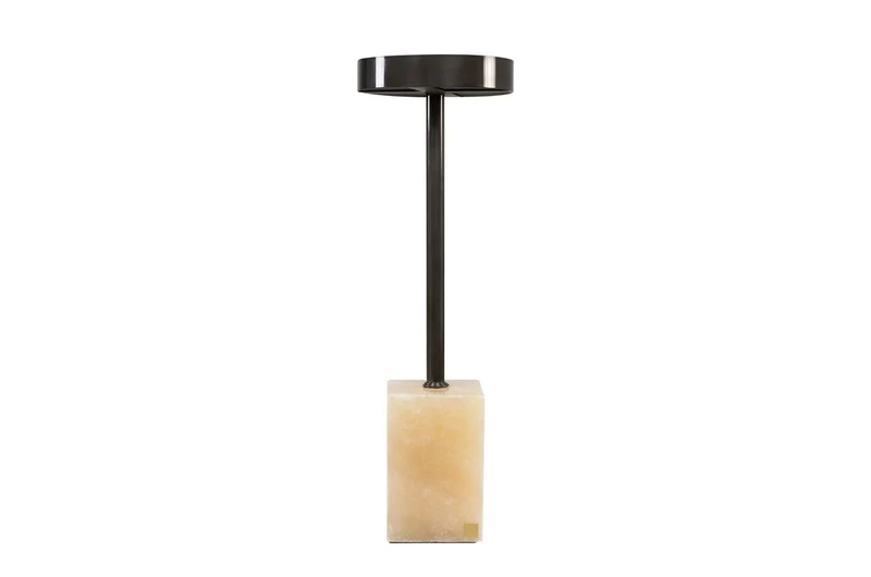Casa Padrino Luxus Beistelltisch Ø 21 x H. 64 cm - Runder Onyx Tisch mit Edelstahl Fuß - Luxus Möbel