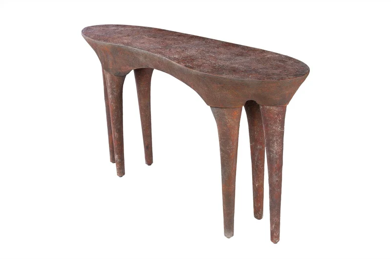 Casa Padrino Luxus Konsole Kupferfarben 140 x 42 x H. 82 cm - Skulpturaler Konsolentisch in Alt-Kupfer Optik - Luxus Möbel