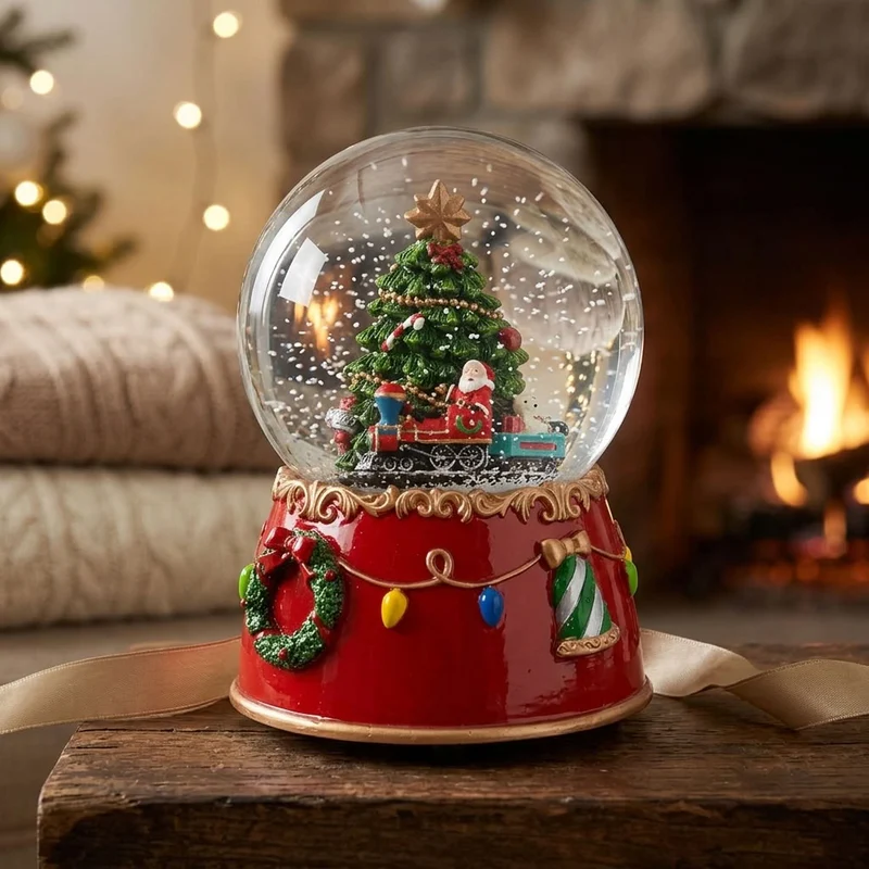 Schneekugel mit Spieluhr 15cm Weihnachtsmann mit Baum
