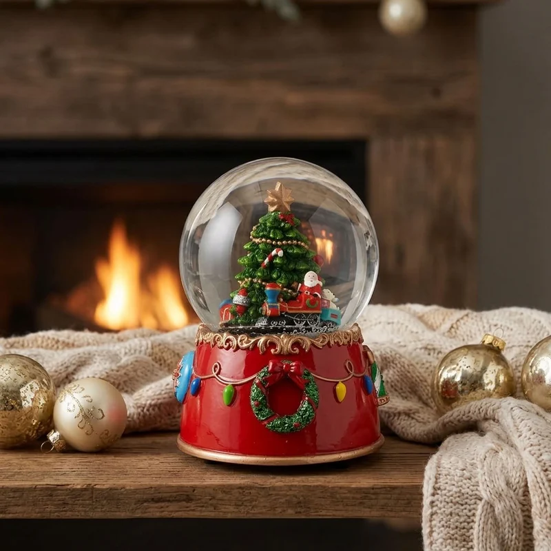 Schneekugel mit Spieluhr 15cm Weihnachtsmann mit Baum