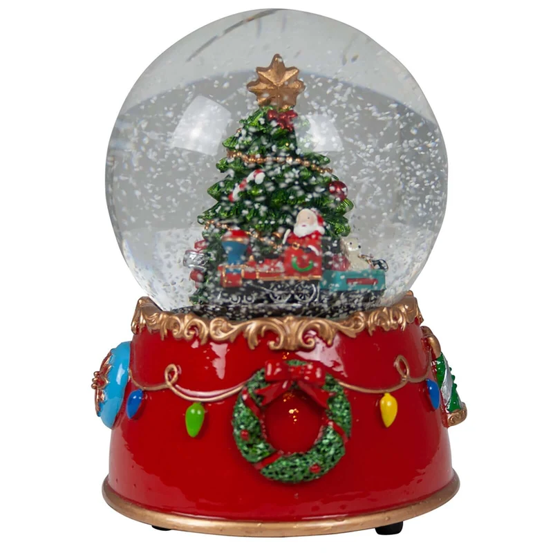 Schneekugel mit Spieluhr 15cm Weihnachtsmann mit Baum