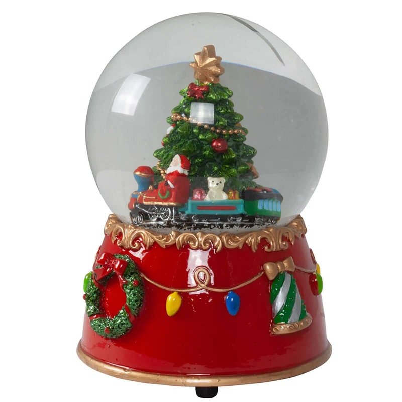Schneekugel mit Spieluhr 15cm Weihnachtsmann mit Baum