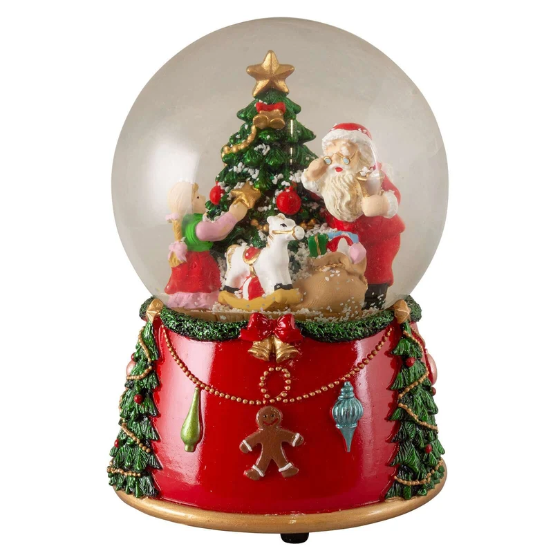 Schneekugel mit Spieluhr 14cm Weihnachtsmann mit Baum