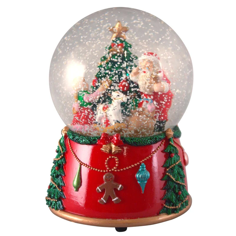 Schneekugel mit Spieluhr 14cm Weihnachtsmann mit Baum