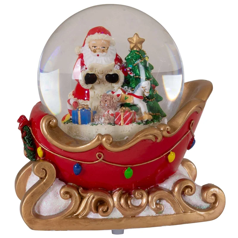 Schneekugel mit Spieluhr 16cm Schlitten mit Weihnachtsmann