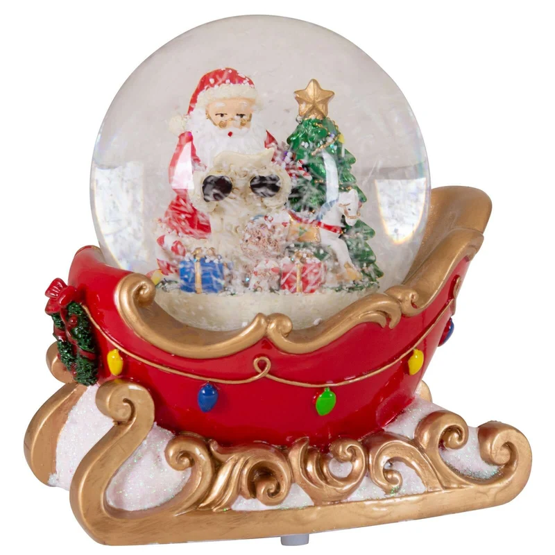 Schneekugel mit Spieluhr 16cm Schlitten mit Weihnachtsmann