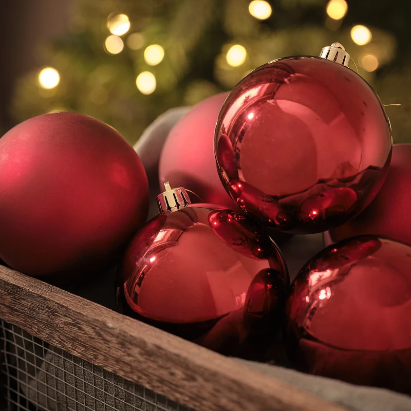 6er-Set klassische Weihnachtskugeln in Rot