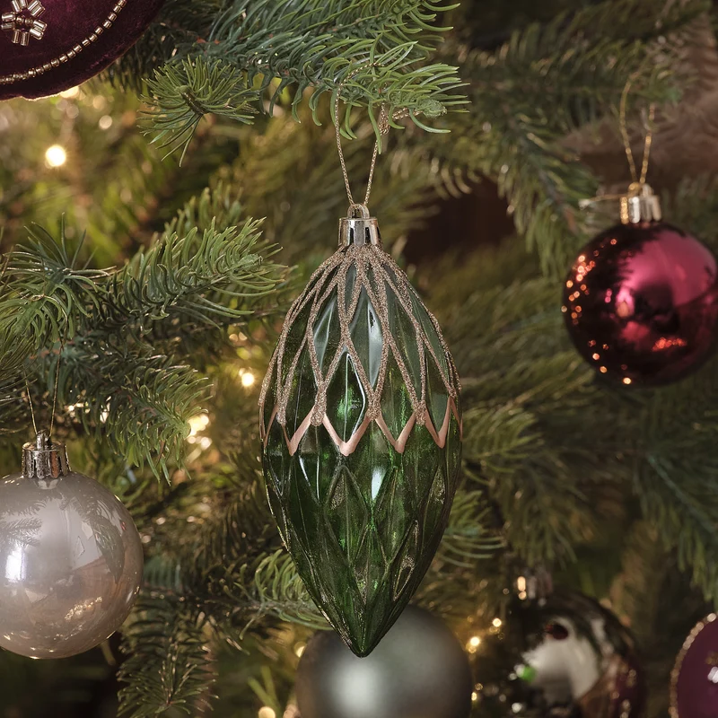 3er-Set grüne Christbaumkugeln in Antik-Optik