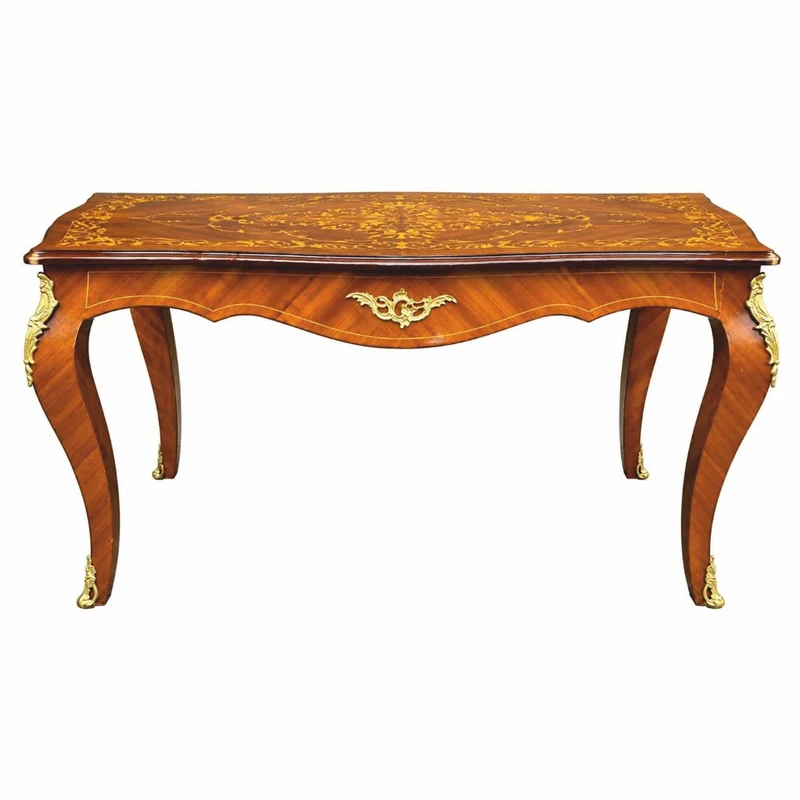 Casa Padrino Barock Massivholz Esstisch Braun Intarsien / Gold 160 cm - Barock Esszimmer Möbel