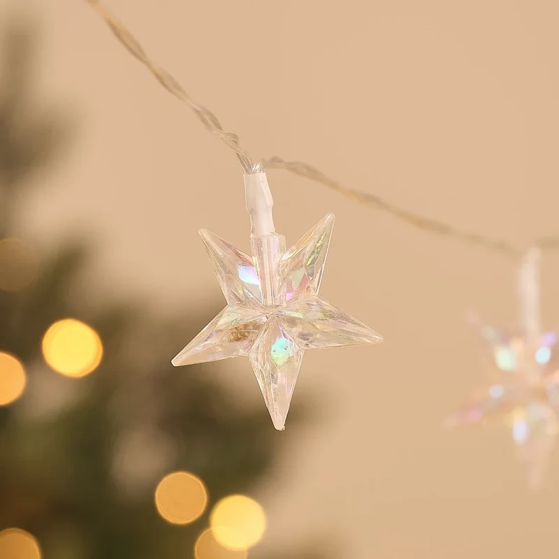 Irisierende 20er LED-Sternenlichterkette in Warmweiß mit Timer