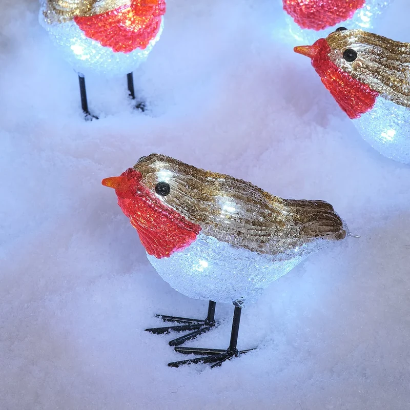 5er Set LED Acryl Weihnachtsfiguren Rotkehlchen für den Außenbereich