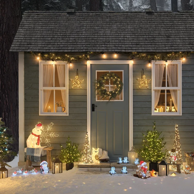 5er Set LED Acryl Weihnachtsfiguren Rotkehlchen für den Außenbereich