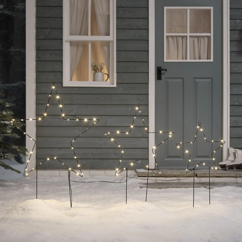3er-Set Osby LED-Stern-Gartenstecker in Schwarz mit warmweißen Mikro-LEDs