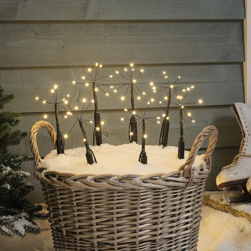10er-Set warmweiße LED-Gartenstecker "Feuerwerk" mit 100 Mikro-LEDs