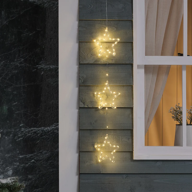 3er-Set LED-Acrylsterne zum Aufhängen für den Außenbereich