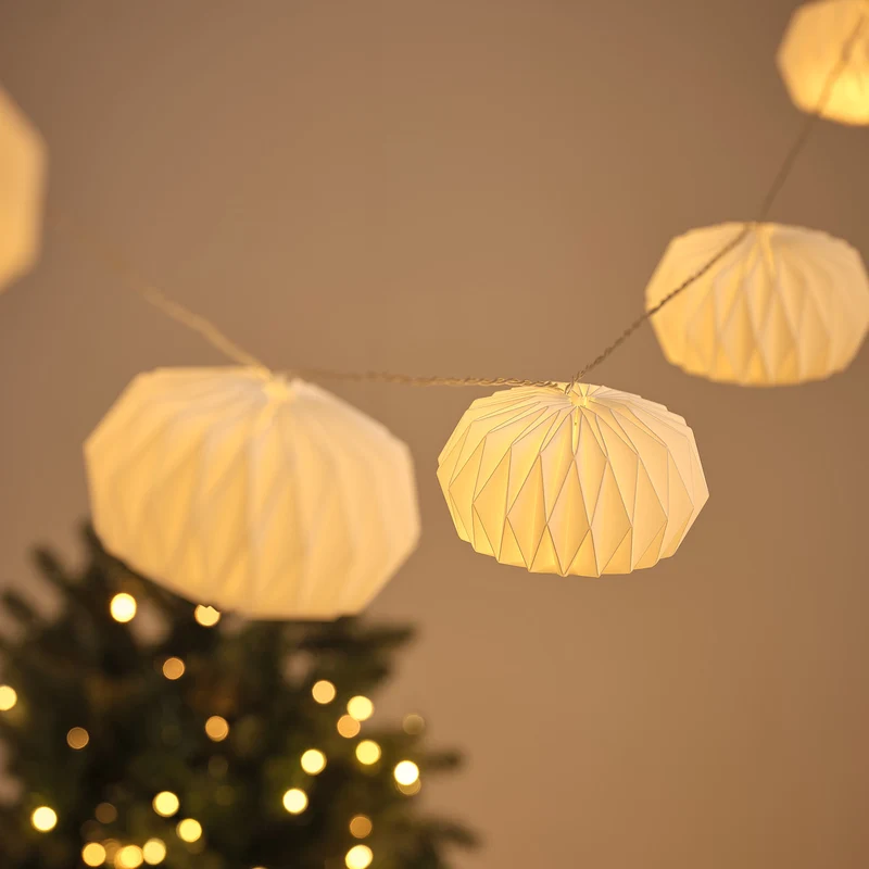10er LED-Lampion-Lichterkette aus Papier in Warmweiß für den Außenbereich