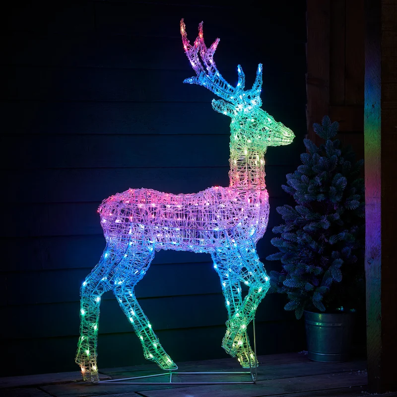 128 cm Swinsty LED-Hirsch aus Acryl mit Farbwechsel und Fernbedienung