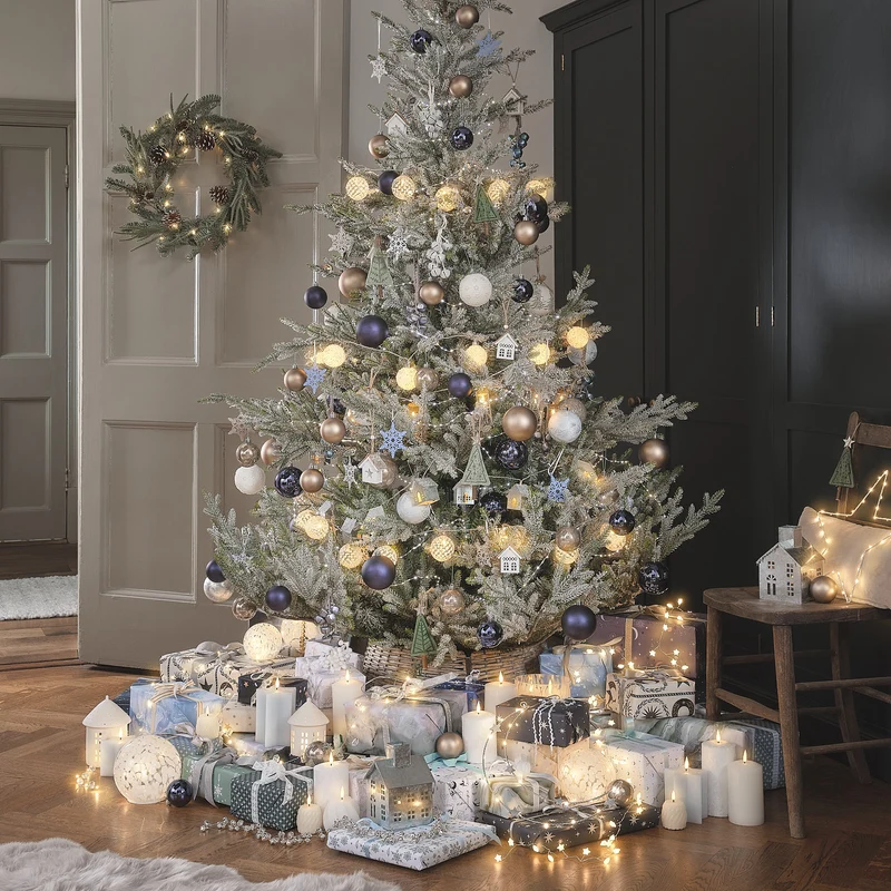3er Set Weihnachtsbaumschmuck Holzhäuser in Weiß im Scandi Stil