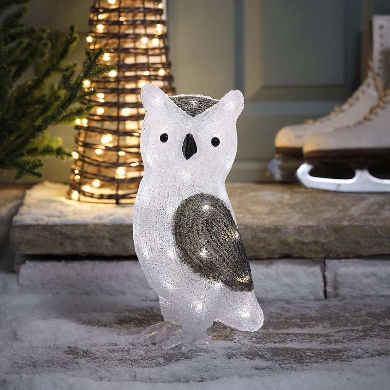 30cm LED Acryl Weihnachtsfigur außen Ollie die Eule mit zweifarbigen LEDs