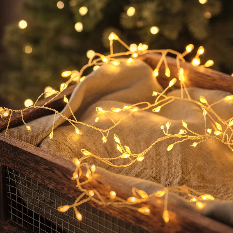 Goldene LED-Cluster-Lichterkette mit 300 Mikro-LEDs für Außenbereich