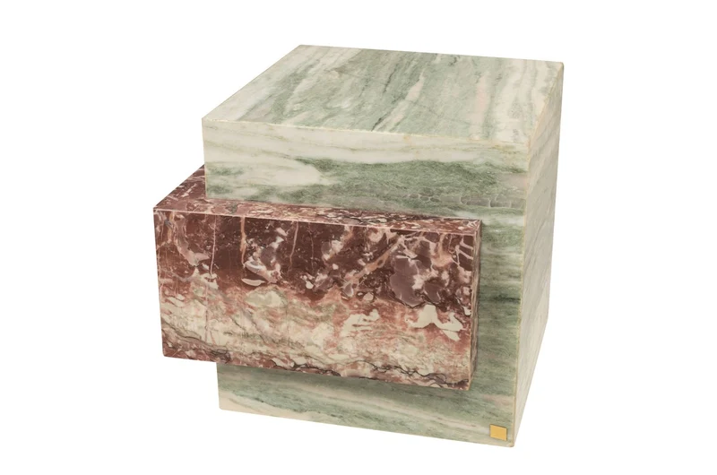 Casa Padrino Luxus Marmor Beistelltisch Grün / Rosa 45 x 45 x H. 41 cm - Niedriger blockförmiger Beistelltisch aus hochwertigem Indian Green Onyx und Rosalia Pink Marmor - Luxus Möbel