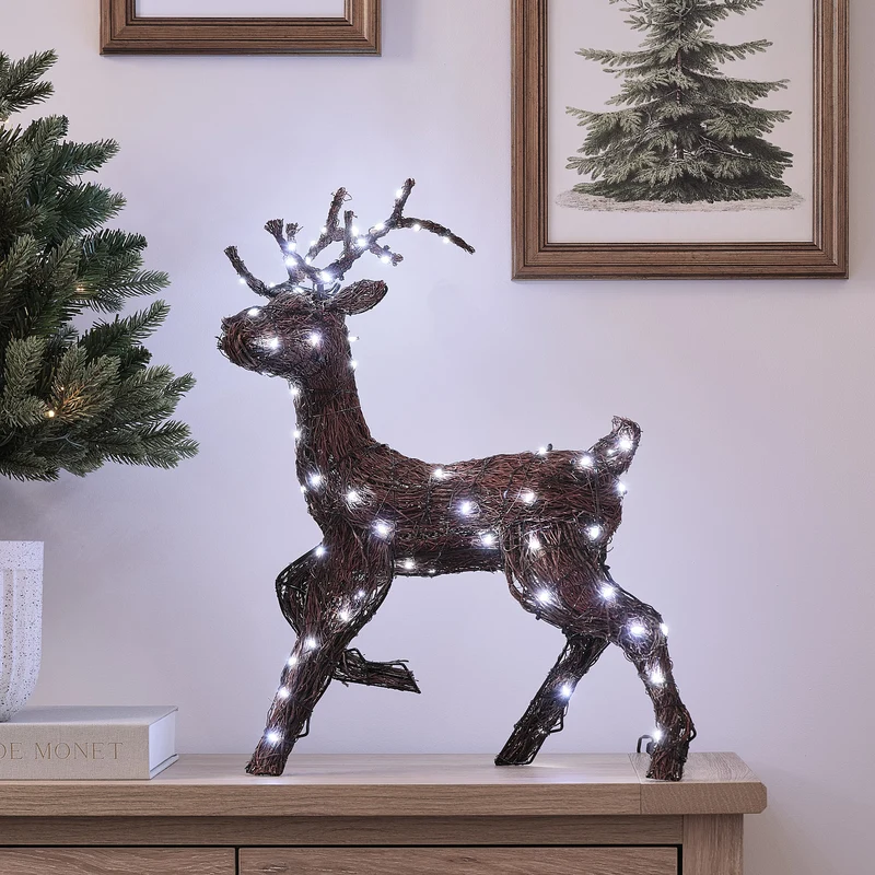 52 cm Bicolor LED-Hirsch Helmsley in Naturzweig-Optik