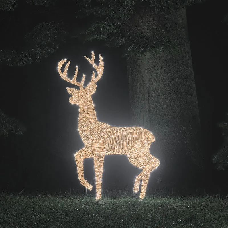 Leyburn XL Bicolor LED-Rentier Hirsch aus Rattan mit 600 Mikro-LEDs
