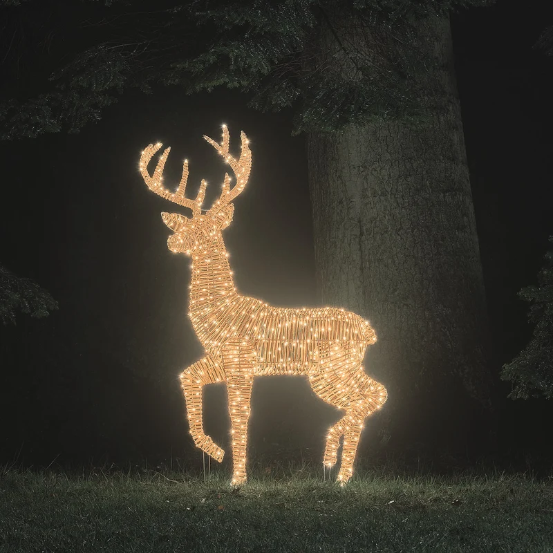 Leyburn XL Bicolor LED-Rentier Hirsch aus Rattan mit 600 Mikro-LEDs