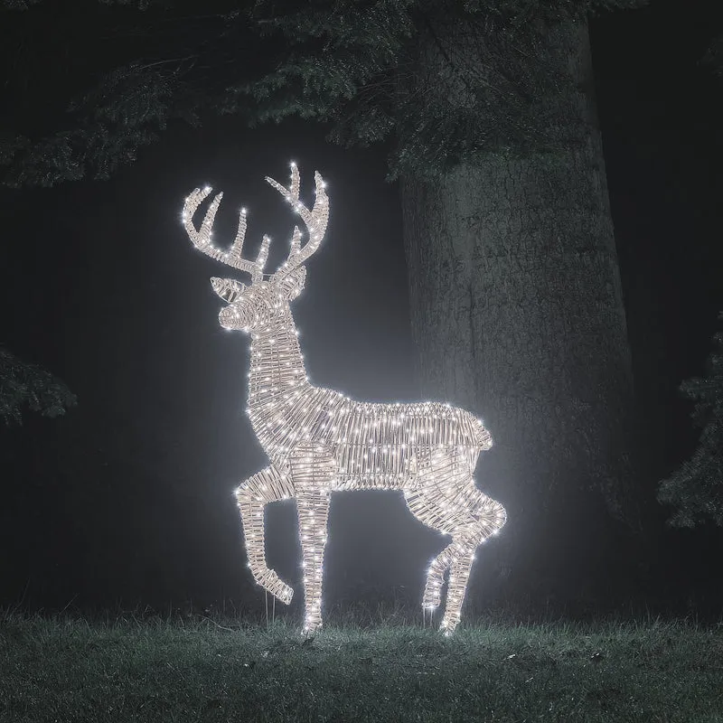 Leyburn XL Bicolor LED-Rentier Hirsch aus Rattan mit 600 Mikro-LEDs