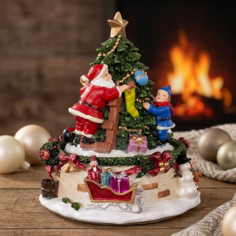 Spieluhr Weihnachtsbaum 15cm Weihnachtsmann auf Leiter