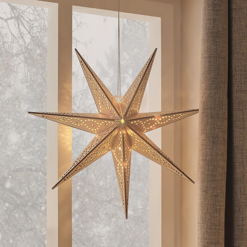49cm LED Holzstern zum Aufhängen mit Fernbedienung