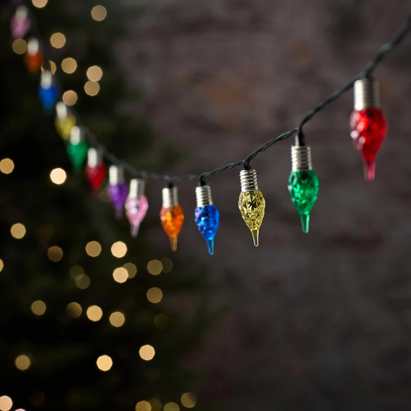 Batteriebetriebene bunte 50er LED-Tropfen-Lichterkette mit Timer für außen