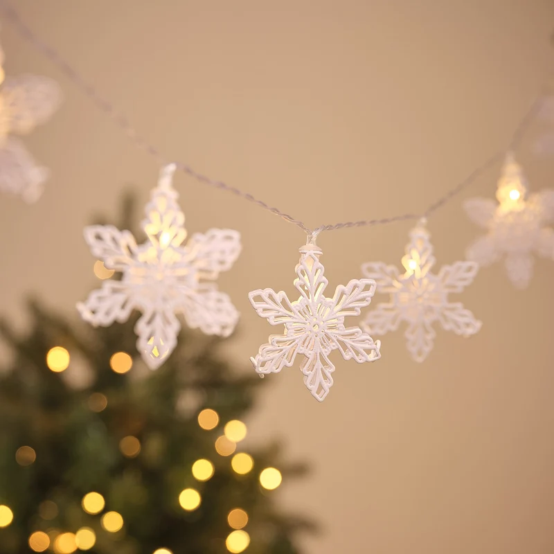 Warmweiße LED-Schneeflocken-Lichterkette mit 20 Metall-Schneeflocken