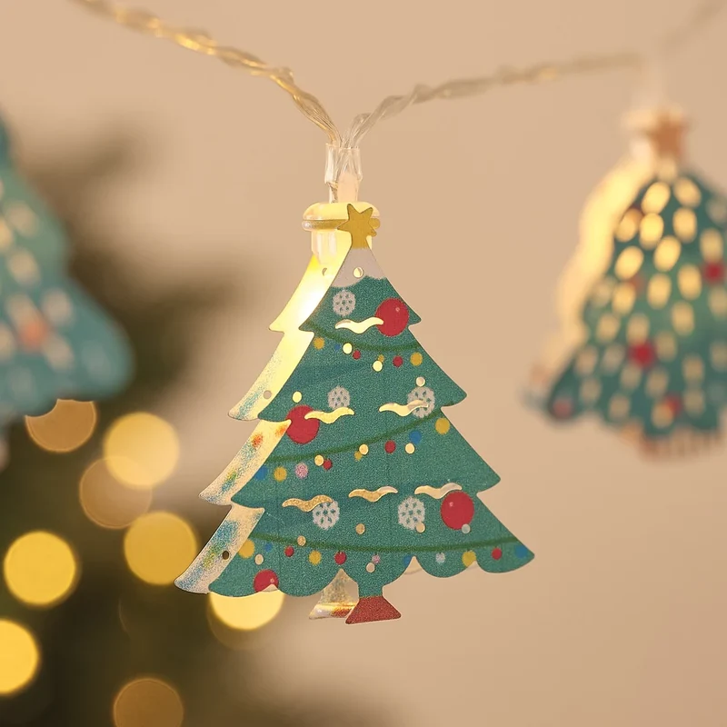 Warmweiße LED-Mikro-Lichterkette mit 10 Weihnachtsbäumen aus Metall