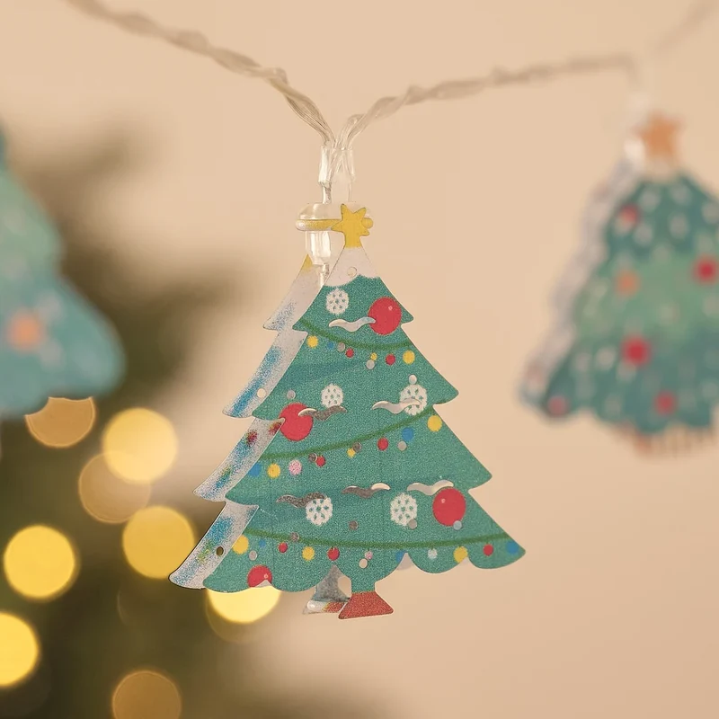 Warmweiße LED-Mikro-Lichterkette mit 10 Weihnachtsbäumen aus Metall