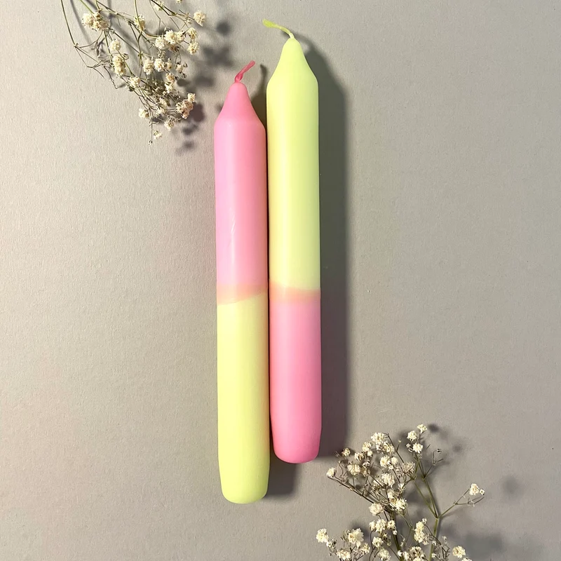 Handgefärbte Dip Dye Stabkerze | rosa & hellgrün