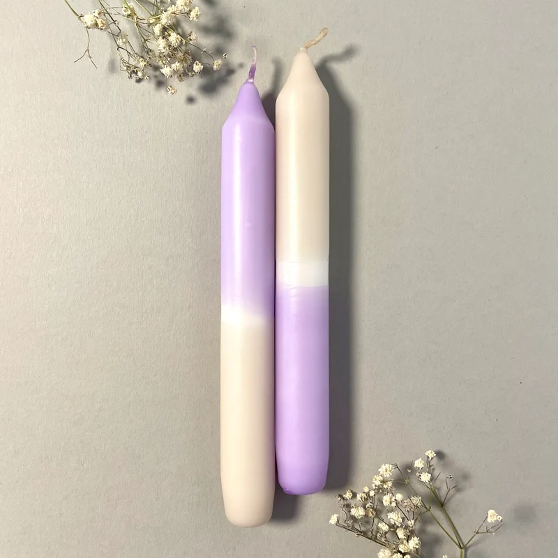 Handgefärbte Dip Dye Stabkerze | taupe & flieder