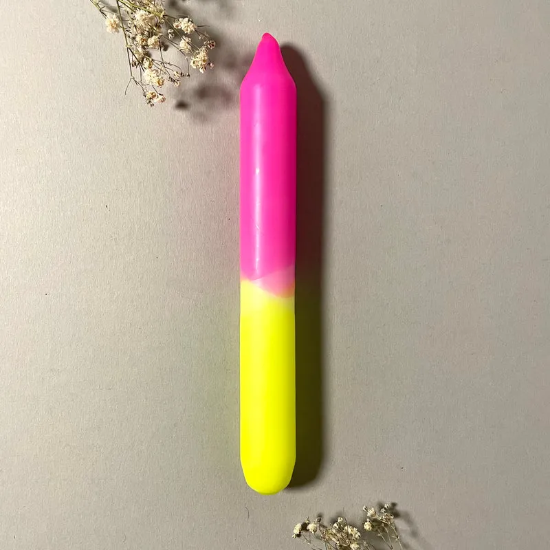 Handgefärbte Dip Dye Stabkerze | neon-pink & neon-gelb