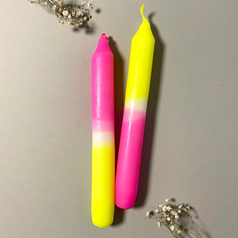Handgefärbte Dip Dye Stabkerze | neon-pink & neon-gelb