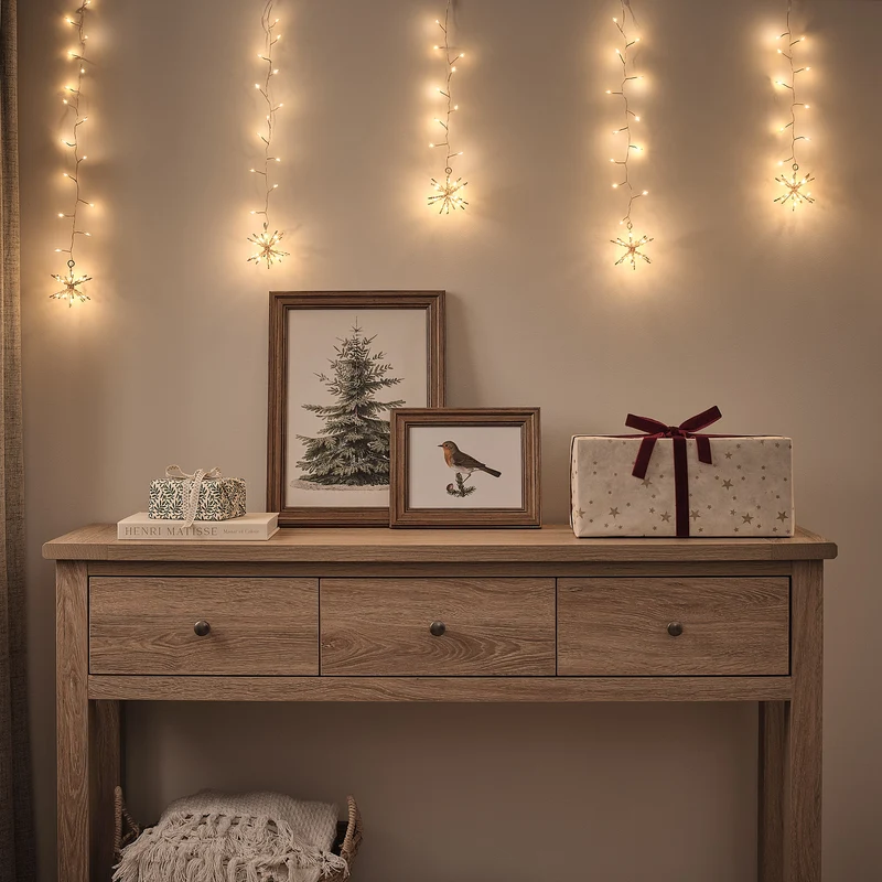 210er LED Cluster Lichtervorhang Starburst in Gold warmweiß