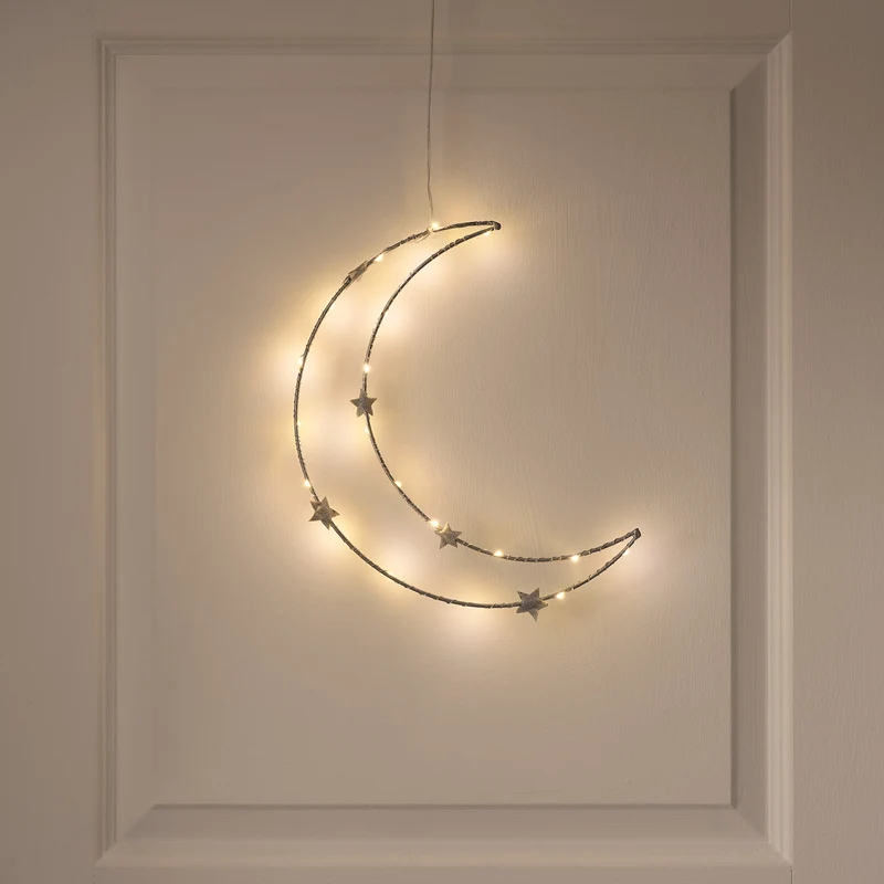 Warmweißer LED-Mond mit Sternen zum Aufhängen
