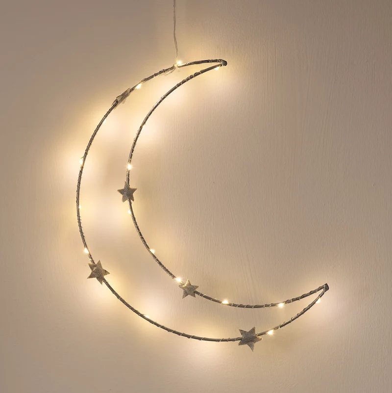 Warmweißer LED-Mond mit Sternen zum Aufhängen