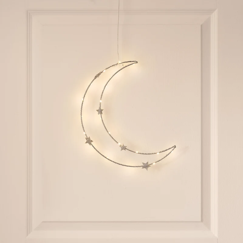 Warmweißer LED-Mond mit Sternen zum Aufhängen